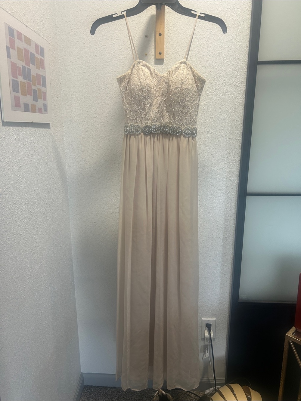 Xtraordinary Beige Lace Bodice Spaghetti Strap Maxi Dress